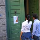 At the door of the Scuola Musicale Santa Cecilia in Bergamo. 