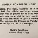 Woman composer here / New York Times, 16.01.1921 r.